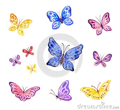 Ð¡ute butterflies set. Hand painted watercolor illustrations Cartoon Illustration